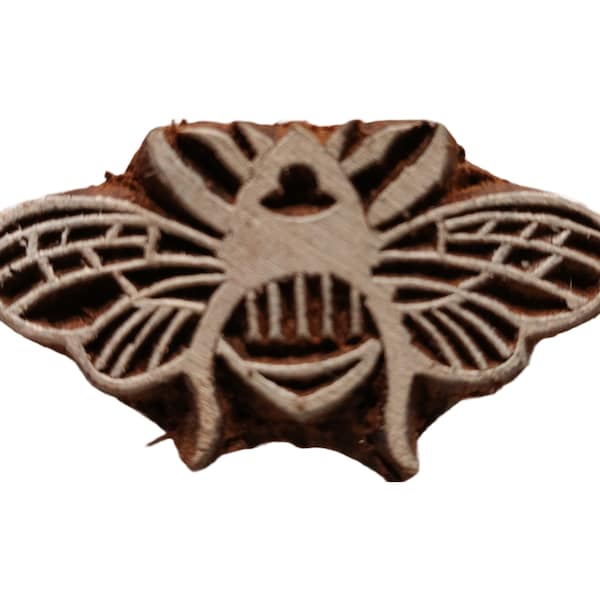 Fair Trade 5.7cm x 3cm Honey Bee Design Carved Indian Wooden Printing Block Stamp