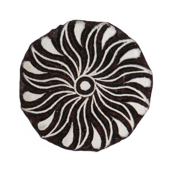 Fair Trade 5.4cm Floral Flower Sun Design Carved Indian Wooden Printing Block Stamp