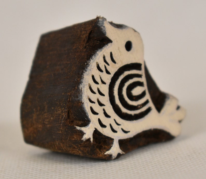 Fair Trade 3.9cm Folk Bird Chick Design Carved Indian Wooden Printing Block Stamp