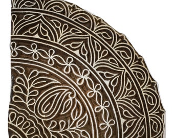 Fair Trade 15cm Floral Quarter Circle Design Carved Indian Wooden Printing Block Stamp