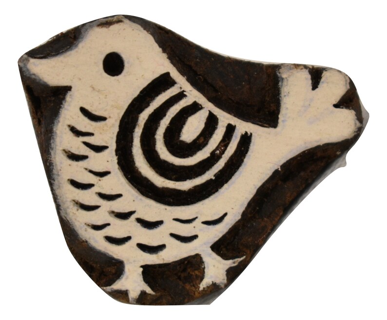 Fair Trade 3.9cm Folk Bird Chick Design Carved Indian Wooden Printing Block Stamp