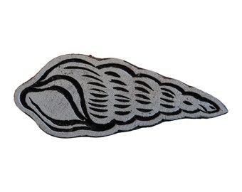 Sello de bloque de impresión de madera india tallada con diseño de concha cónica de 8,1 cm de comercio justo