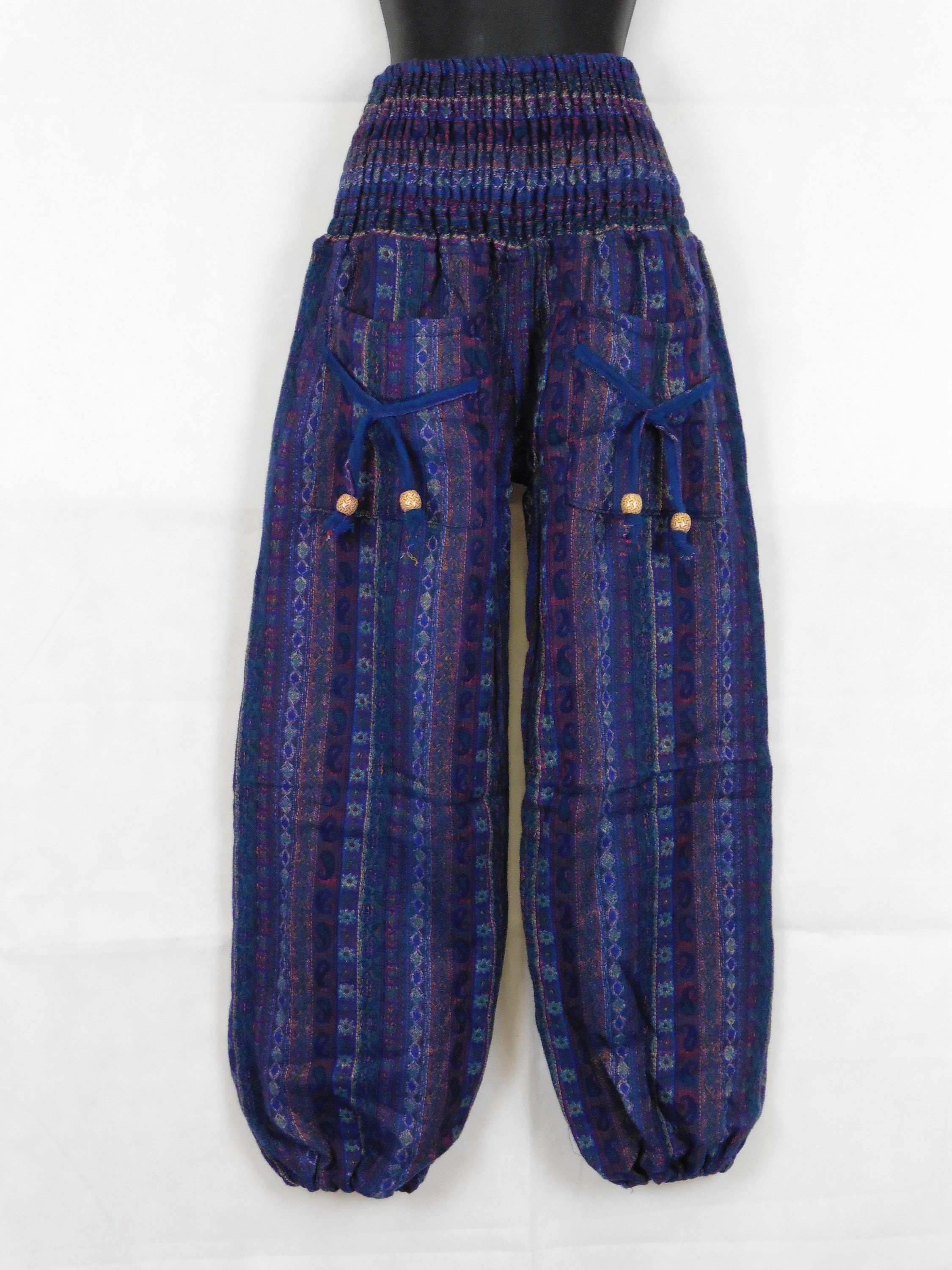 Image of Fair Trade Hippy Boho Paisley & Floral Stripe Acrylic Wool Casual Trousers