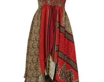 Gebloemde tweelaagse zijden stijl Sari Viscose zomer strapless jurk of rok