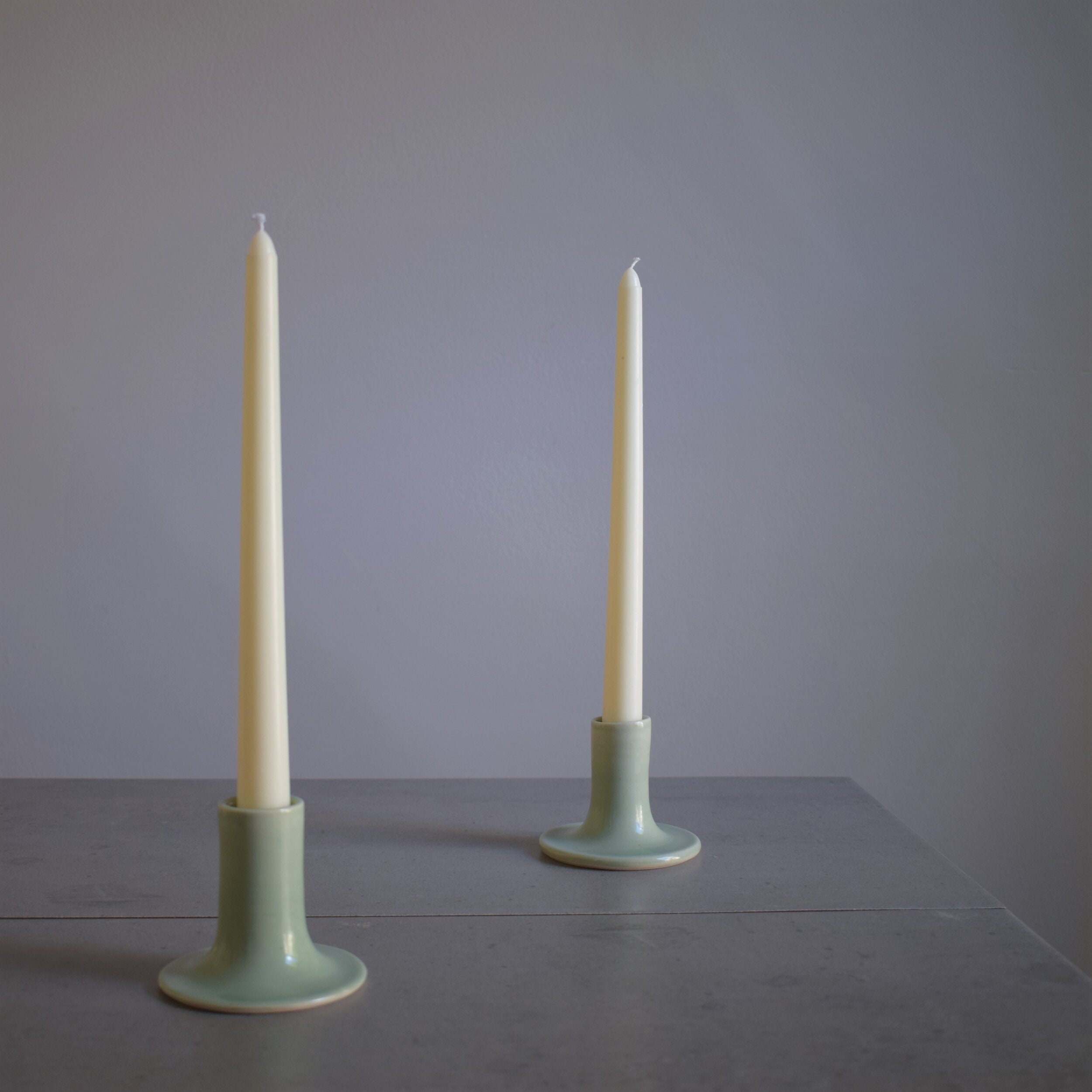 Ceramic Handmade Taper Candle Holders in Celadon Green Glaze Etsy