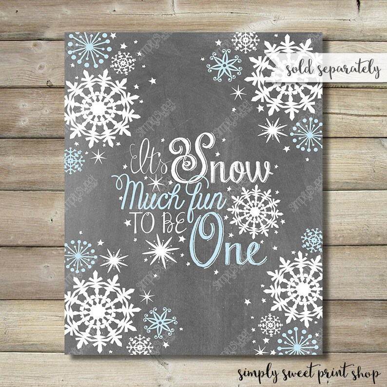 First Birthday Chalkboard Poster Boy Winter Onederland Wonderland Poster Customized One Year Sign Blue Chalk White Snowflakes Printable DIY