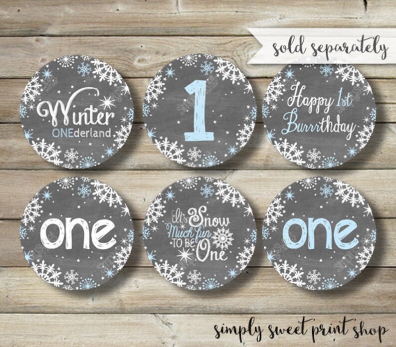 First Birthday Chalkboard Poster Boy Winter Onederland Wonderland Poster Customized One Year Sign Blue Chalk White Snowflakes Printable DIY