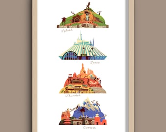 The Disney Mountains Print, Walt Disney World, Splash, Space, Big Thunder, Everest
