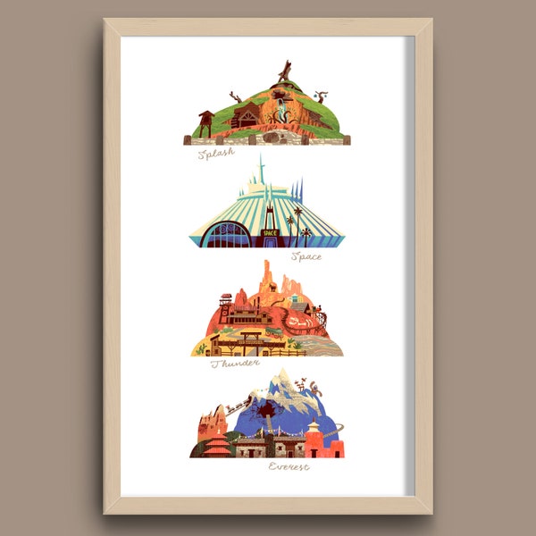 The Disney Mountains Print, Walt Disney World, Splash, Space, Big Thunder, Everest