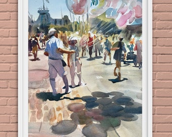 Balloon Vendor Watercolor Painting