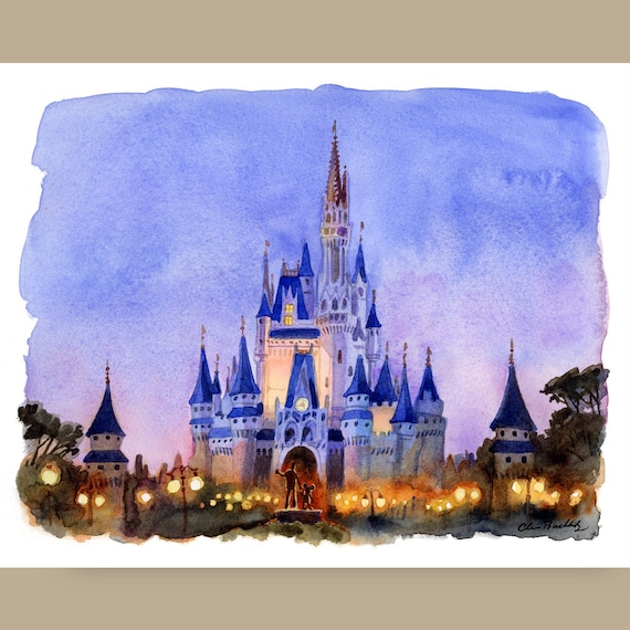 Cinderella Castle Watercolor Painting - Etsy 日本