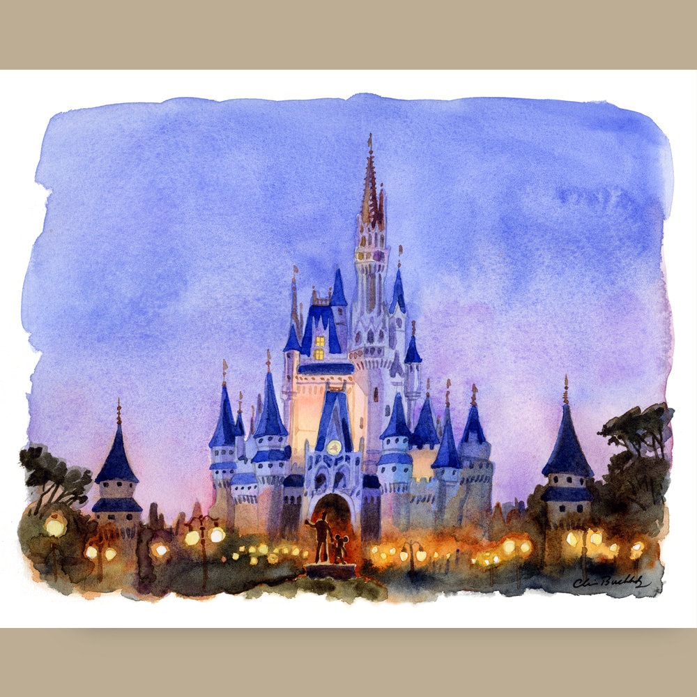 Cinderella Castle Watercolor Painting - Etsy 日本