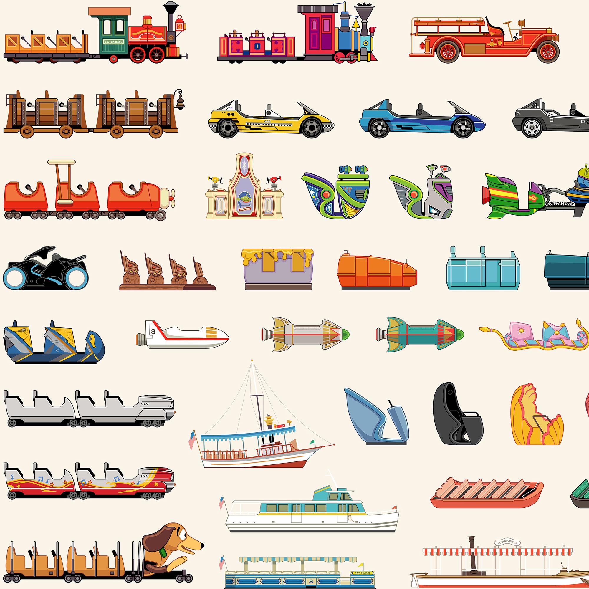 Walt Disney World Attraction and Transportation Vehicles Print