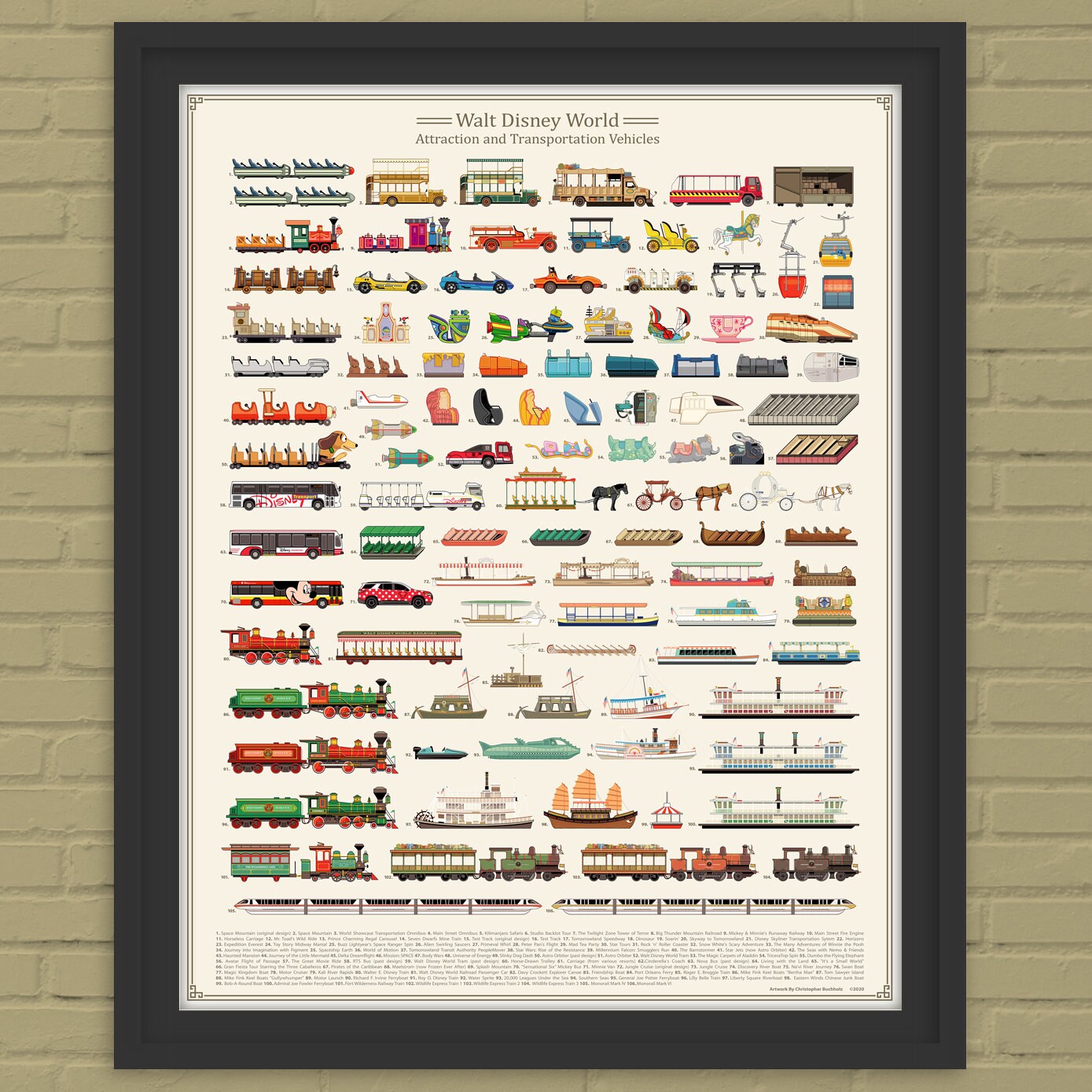Walt Disney World Attraction And Transportation Vehicles Print Etsy