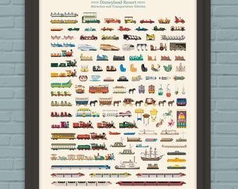 Disneyland Resort Attraction and Transportation Vehicles Print Without Vehicle Names