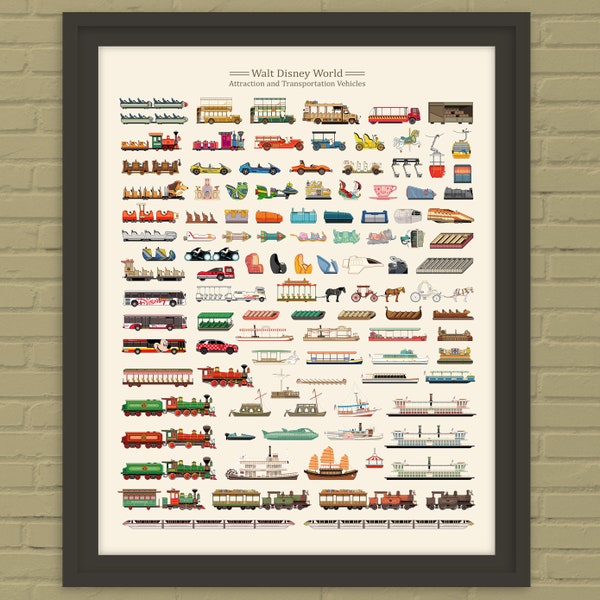 Walt Disney World Attraction and Transportation Vehicles Print Without Vehicle Names