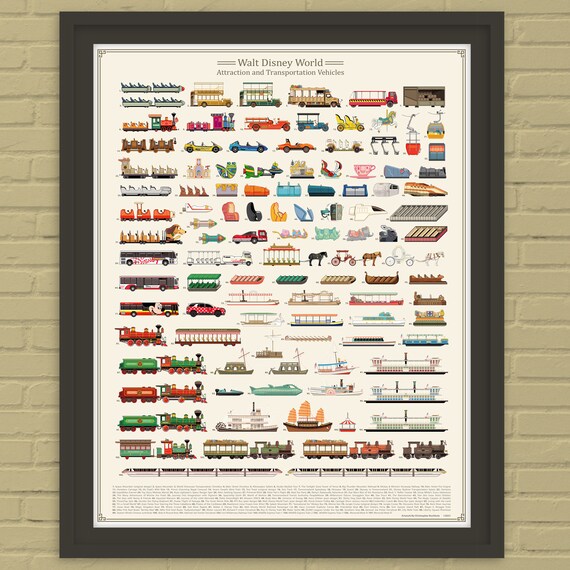 Walt Disney World Attraction And Transportation Vehicles Print Etsy