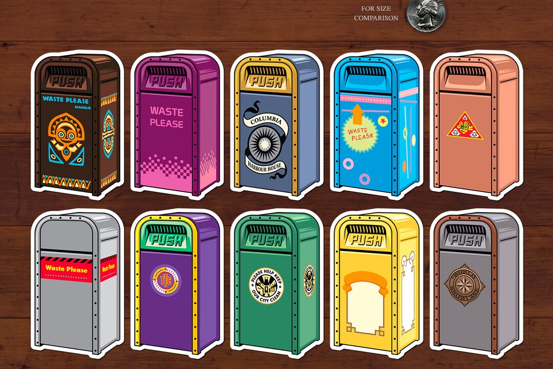 10 Disney Trash Cans Sticker Sheet Walt Disney World Disney Etsy