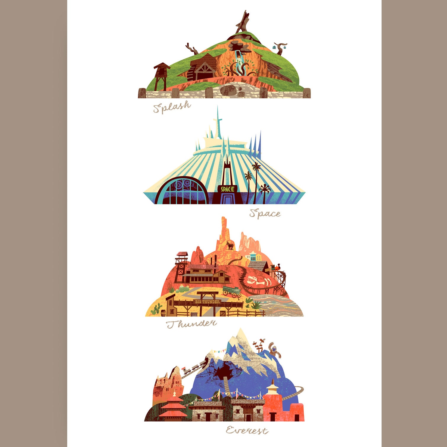 The Disney Mountains Print, Walt Disney World, Splash, Space, Big