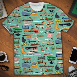 Disney World in Motion Tee, All-Over Print, Ride Vehicles Tee, Magic Kingdom, Epcot, Hollywood Studios, Animal Kingdom, T-Shirt