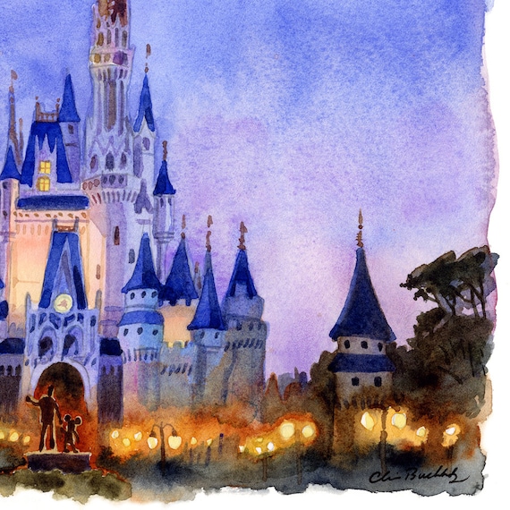 Cinderella Castle Watercolor Painting - Etsy 日本