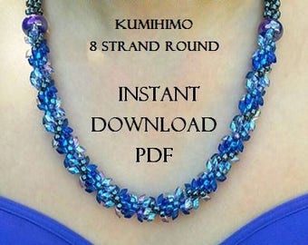 Modèle de collier Kumihimo - Collier violet tactile - Modèle téléchargeable instantané PDF - Modèle Kumihimo - 8 brins ronds - Intermédiaire