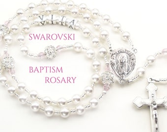 Personalized Baptism Rosary, Baptism Rosary, Baby Girl Baptism Rosary, Swarovski Rosary, Sterling Silver Letters, First Holy Communion