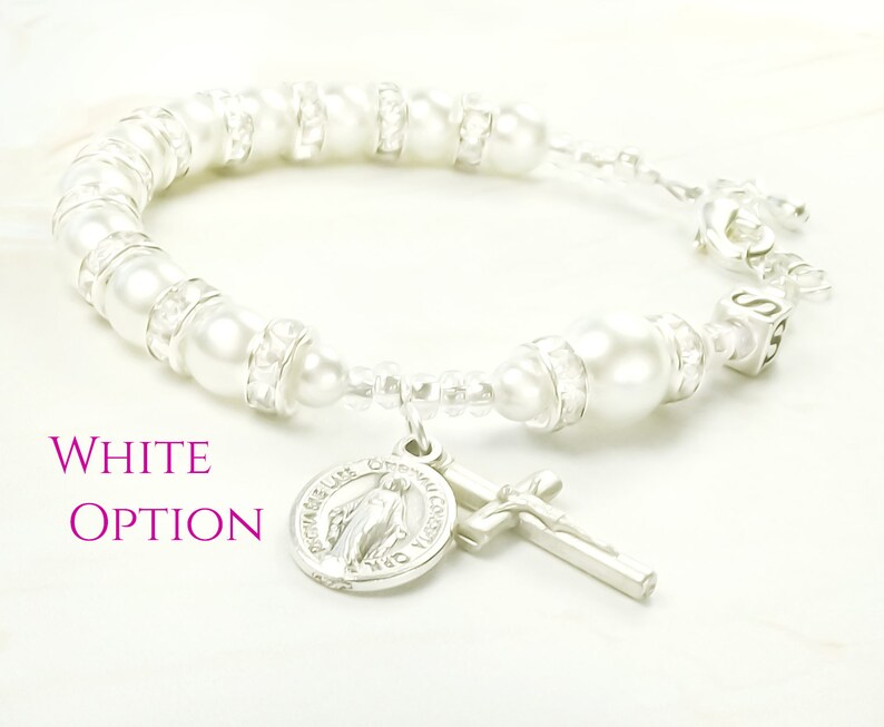 Baby Girl Baptism Personalized Rosary Bracelet With Swarovski Etsy