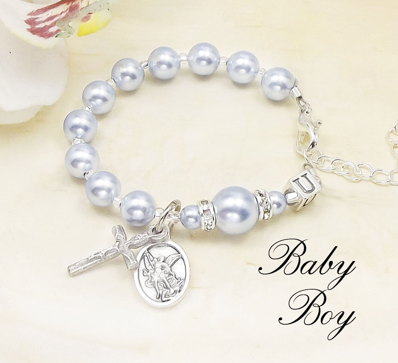 Baby Boy Personalized Baptism Rosary Bracelet Sterling 925 Etsy España
