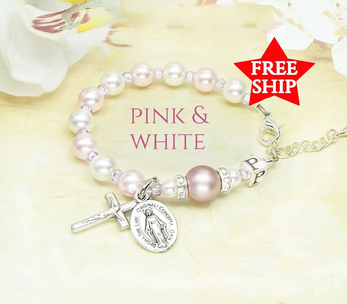 Baby Girl Baptism Personalized Rosary Bracelet With Palest Etsy