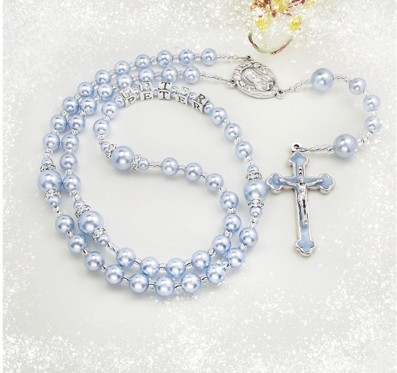 Baby Boy Baptism Rosary Personalized Rosary Sterling 925 Etsy