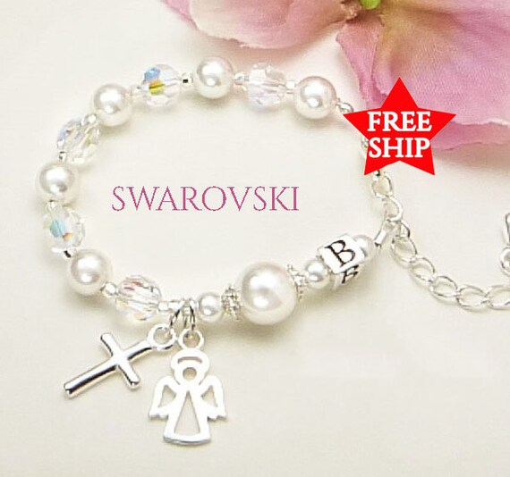 Baby Girl Personalised Baptism Rosary Bracelet Sterling Silver