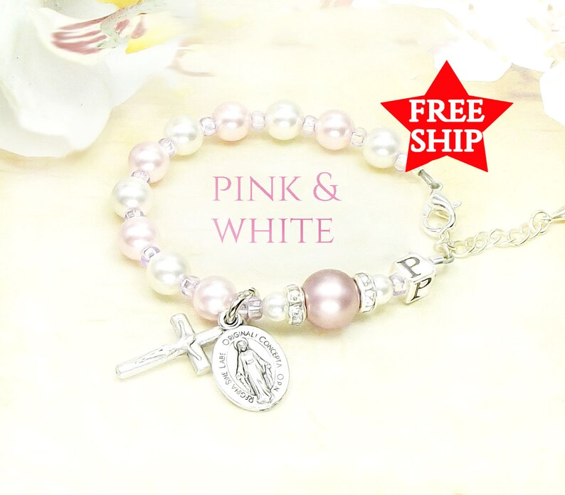 Baby Girl Baptism Personalized Rosary Bracelet With Palest Etsy