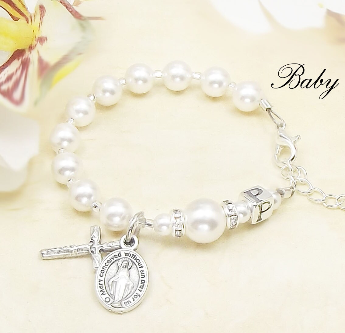Baby Girl Baptism Personalized Rosary Bracelet with Purest Etsy