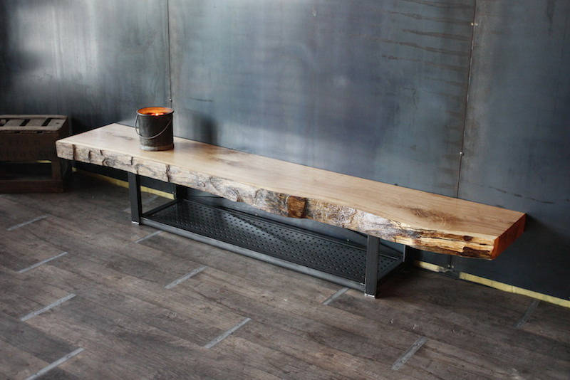 Tv stand / bench tv live edge wood industrial style Etsy