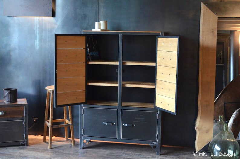 Armoire vintage de style industriel en bois et métal / Meuble Etsy