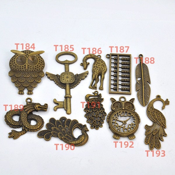 Owl Pendant，Large Key with Wings Clock Pendants，Peacock Pendants，Giraffe Charm Pendants， Feather Pendant，Abacus Pendant，Dragon Pendant