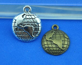 global map charm- Antique Brass /Antique Silver earth Charm earth Pendant ,Globe Map Beads Charm Pendants ---15mm----G203