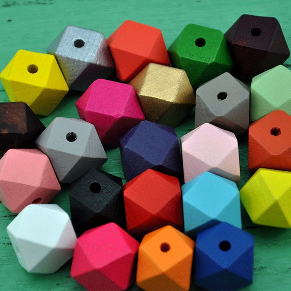 Cuentas poligonales pintadas a mano de 20 mm, cuentas de madera geométricas, cuentas de madera de 23 colores, cuentas de madera hexagonales, suministro de cuentas de madera de joyería, color seleccionable