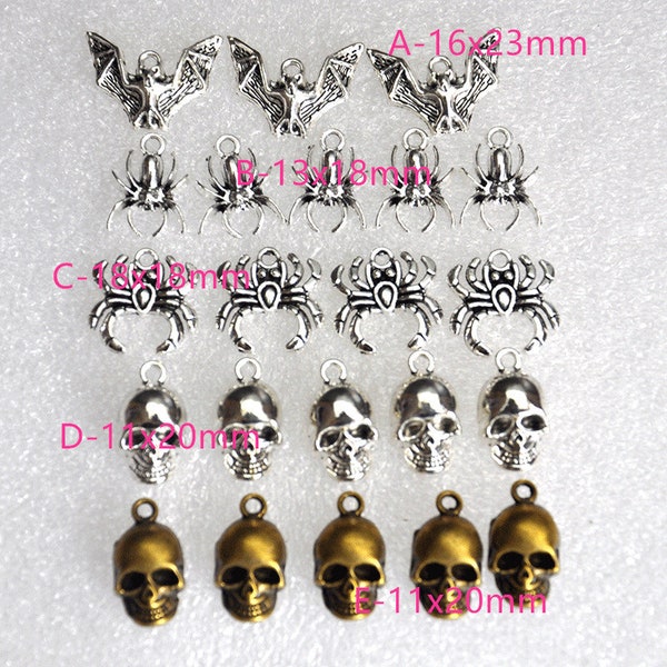 Spider Charm Pendants,spider Pendants,DIY Accessory Jewelry Making，Human Skull Charm Pendants，Skull Jewelry, Halloween Tattoos Jewelry