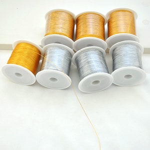 Gold/Silver metallic polyester cord，polyester bracelet thread，metallic gold thread，Thread for Jewelry Making，Metallic gold thread