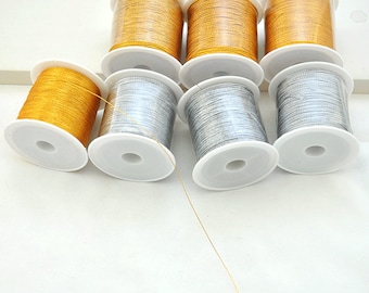 Gold/Silver metallic polyester cord，polyester bracelet thread，metallic gold thread，Thread for Jewelry Making，Metallic gold thread