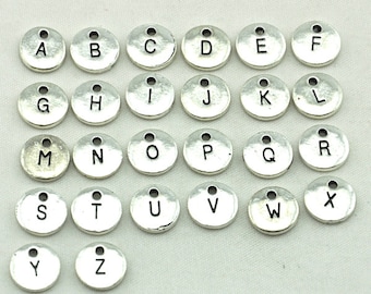 Wholesale-1pcs-26 pcs-1sets disc letters, Antique silver Charm Monogram Disc Pendant Round Initial Alphabet Miniature Diy Pendant-G1868