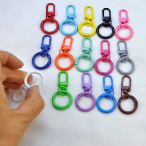 May include: Assortment of colorful metal keychains with a swivel clasp and a circular ring. The keychains are in various colors, including red, blue, green, purple, pink, orange, and gray.