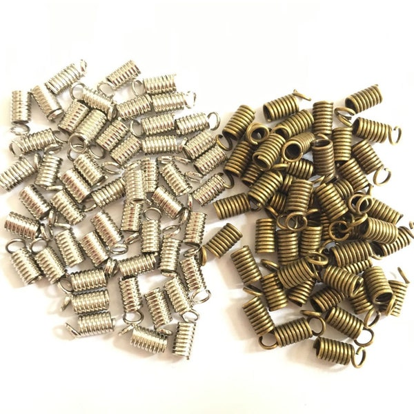 100 pcs Antique Bronze /Antique Silver SPRING COIL cord Ends for app. 3mm cords-----G438