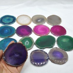 five Color Natural Agate Slice，Art Craft Supply，Crystal Healing，Home Decor | Gift，Natural Agate Coasters Slice, Polished Agate Slabs
