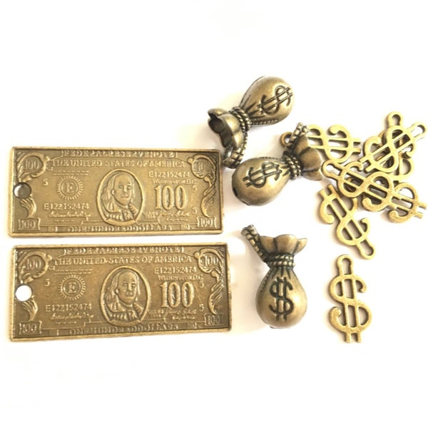 Bronze antique Cent Dollars US Bill Money Charms,Dollar signe Charme Pendentifs,Porte-monnaie Dollar Charm,Bricolage Accessoire Fabrication de bijoux ---G1543