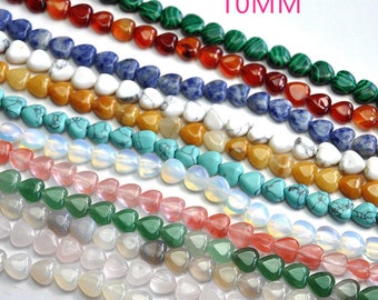Venta al por mayor de cuentas sueltas de piedras preciosas naturales en forma de corazón de 10 mm, cuentas de piedras preciosas en forma de corazón para hacer joyas, collares, pulseras y accesorios