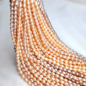 AAA 7-8mm/8-9mm Pink/Purple/White rice pearls，high luster rice pearl，freshwater pearls, natural pearl beads,Wedding pearls  -1 Strand