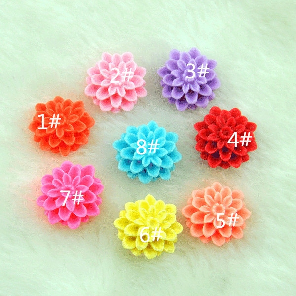 50pcs Chrysanthemum Flowers - Mixed Colors of Beautiful Resin Rose Bobby Pin Charm 20mm-----H00100